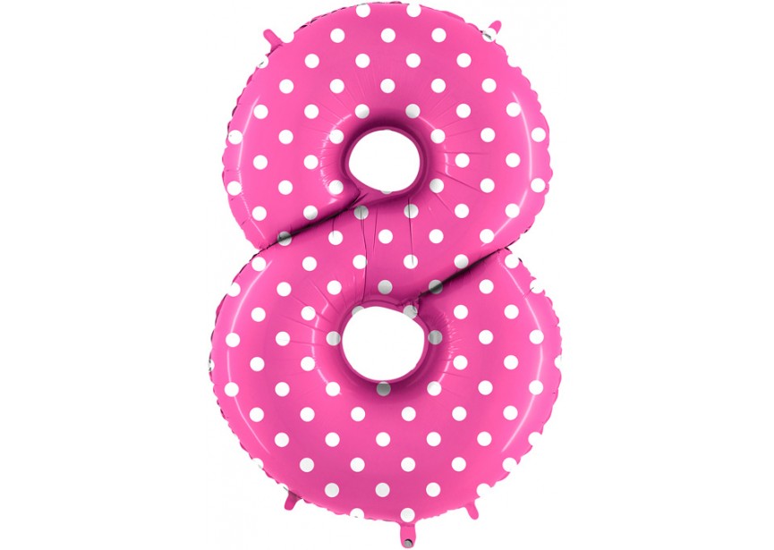 sempertex-europe-ballonnen-groothandel-ballons-distributeur-bubbles-foil-qualatex-anagram-Number 8 - Fuchsia - White Dots