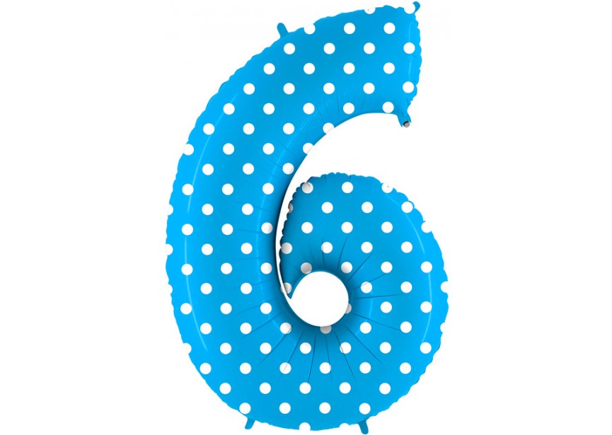 sempertex-europe-ballonnen-groothandel-ballons-distributeur-bubbles-foil-qualatex-anagram-Number 6 - Blue - White Dots