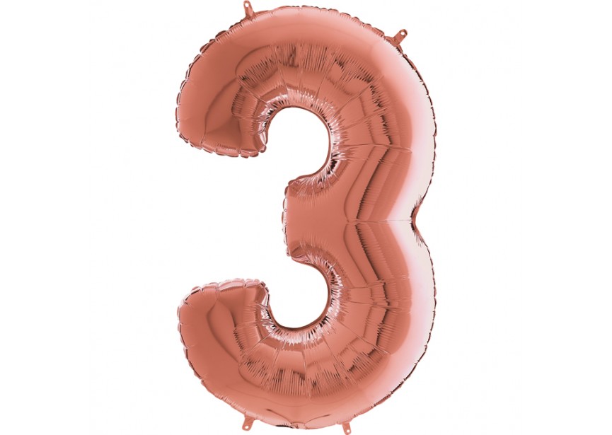 Sempertex-Folie-Betallic-Anagram-Flexmetal-Balloons-Shape-Rose Gold-Number 3