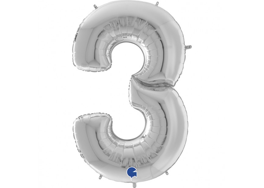 Sempertex-Folie-Betallic-Anagram-Flexmetal-Balloons-Shape-Silver-64inch-Number 3