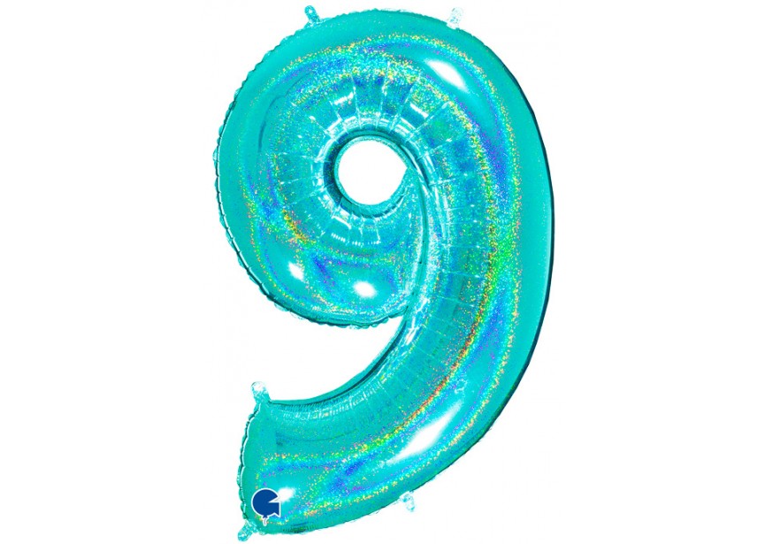 Sempertex-Folie-Betallic-Anagram-Flexmetal-Balloons-Shape-Glitter Tiffany-Number 9