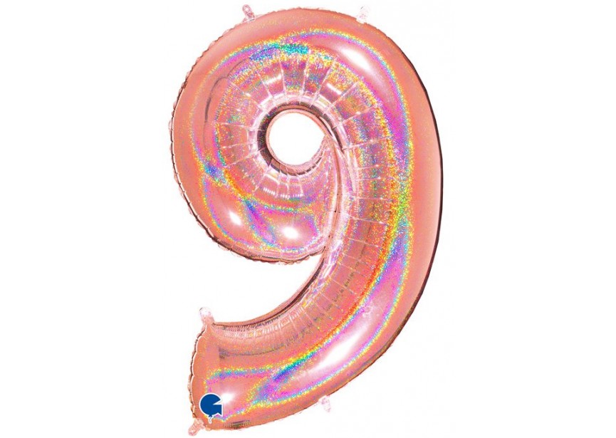 Sempertex-Folie-Betallic-Anagram-Flexmetal-Balloons-Shape-Glitter Rose Gold - Number 9