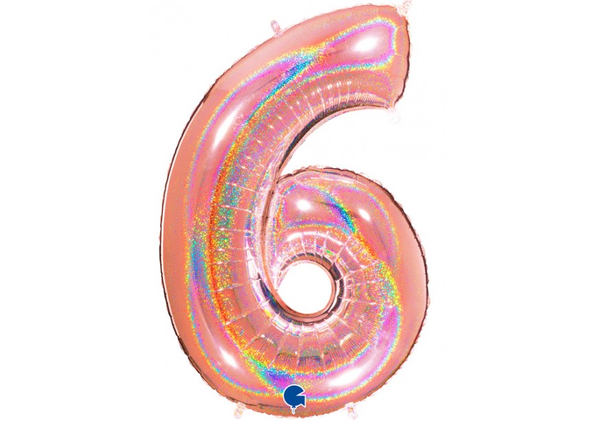 Sempertex-Folie-Betallic-Anagram-Flexmetal-Balloons-Shape-Glitter Rose Gold - Number 6