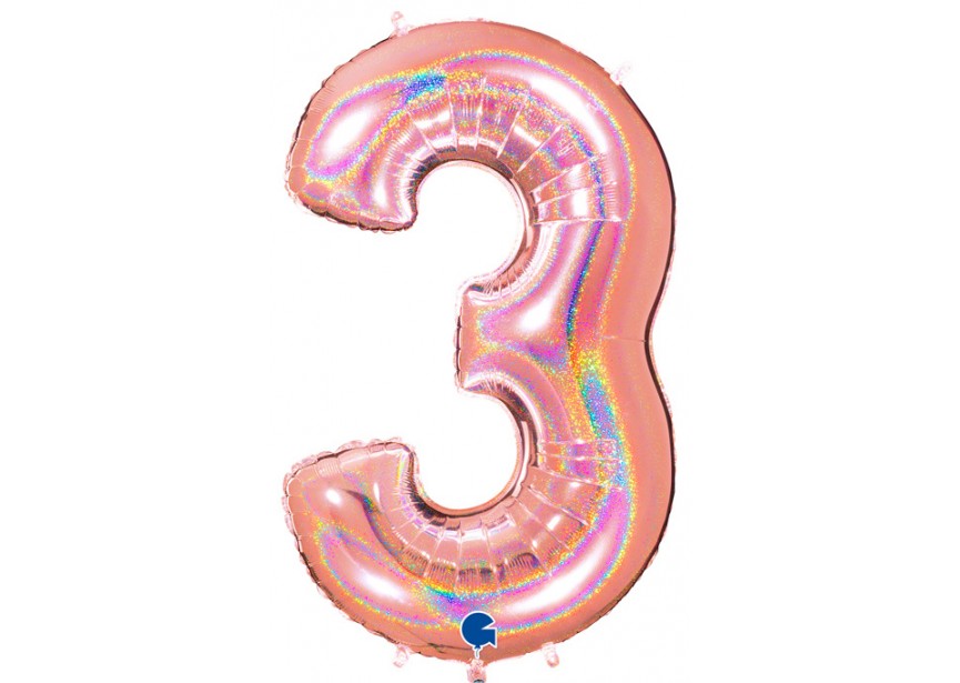 Sempertex-Folie-Betallic-Anagram-Flexmetal-Balloons-Shape-Glitter Rose Gold - Number 3