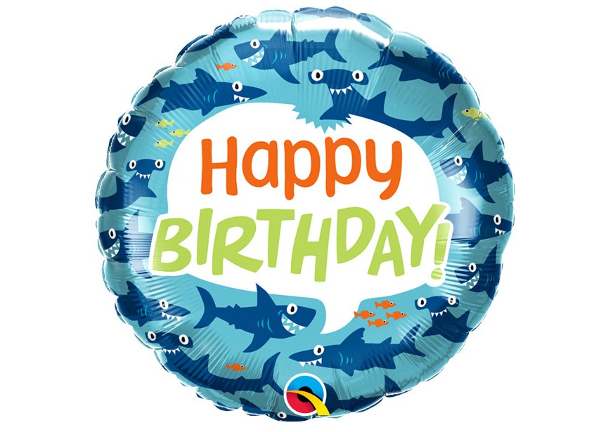 Sempertex-Folie-Betallic-Anagram-Flexmetal-Balloons-Shape-Happy Birthday Sharks