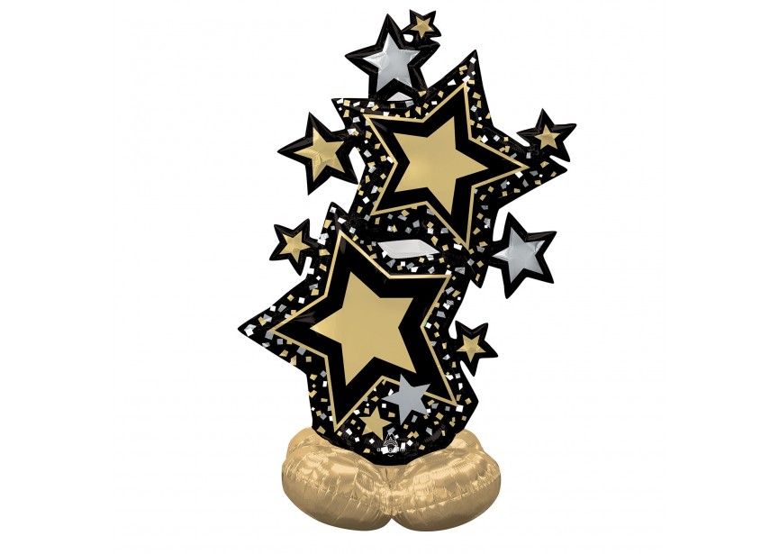 Sempertex-Folie-Betallic-Anagram-Flexmetal-Balloons-Shape-Airloonz-Black and Gold Stars