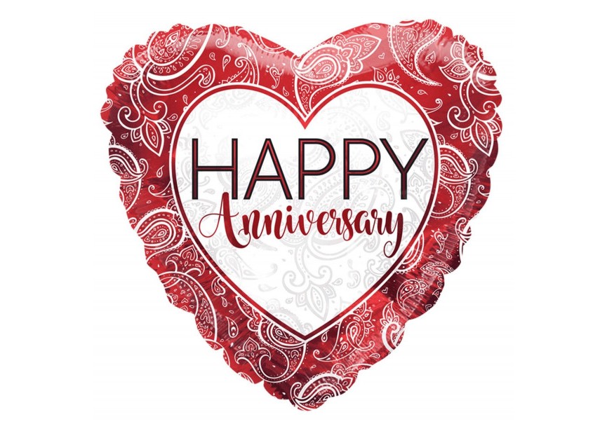 Sempertex-Folie-Betallic-Anagram-Flexmetal-Balloons-Shape- Happy anniversary Red Filigree