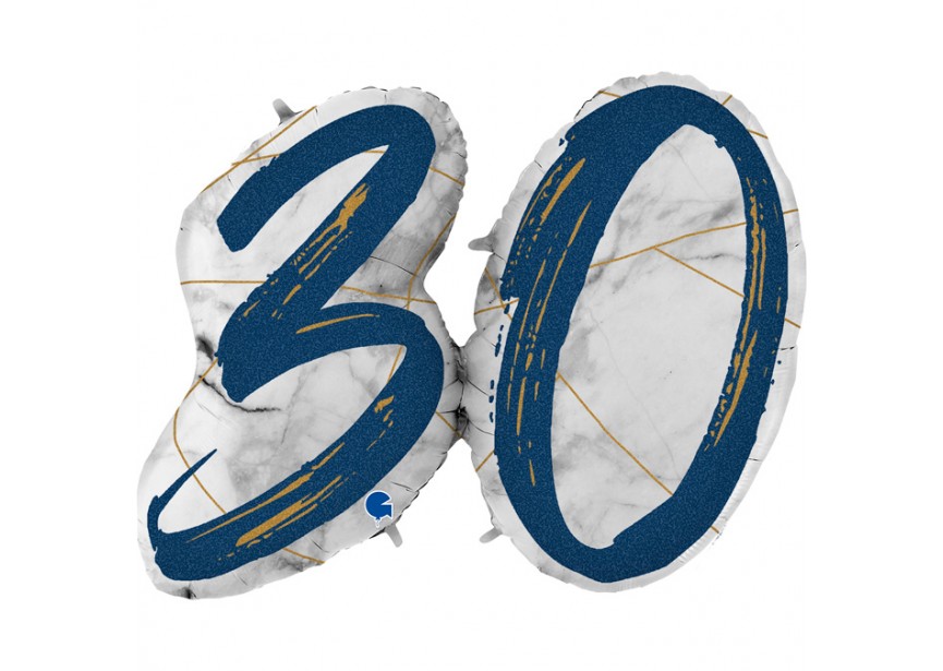 Sempertex-Folie-Betallic-Anagram-Flexmetal-Balloons-Shape-Marble-Number 30 - Blue