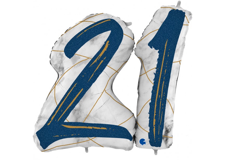 Sempertex-Folie-Betallic-Anagram-Flexmetal-Balloons-Shape-Marble-Number 21 - Blue