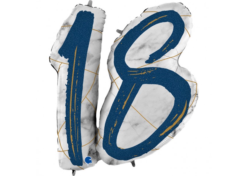 Sempertex-Folie-Betallic-Anagram-Flexmetal-Balloons-Shape-Marble-Number 18 - Blue