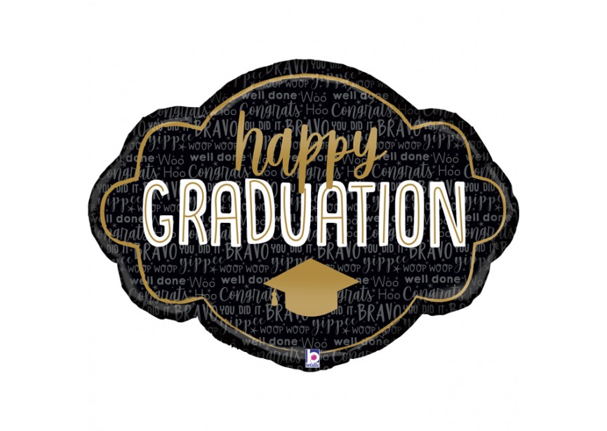 Sempertex-Folie-Betallic-Anagram-Flexmetal-Balloons-Shape-Happy Graduation Black and Gold