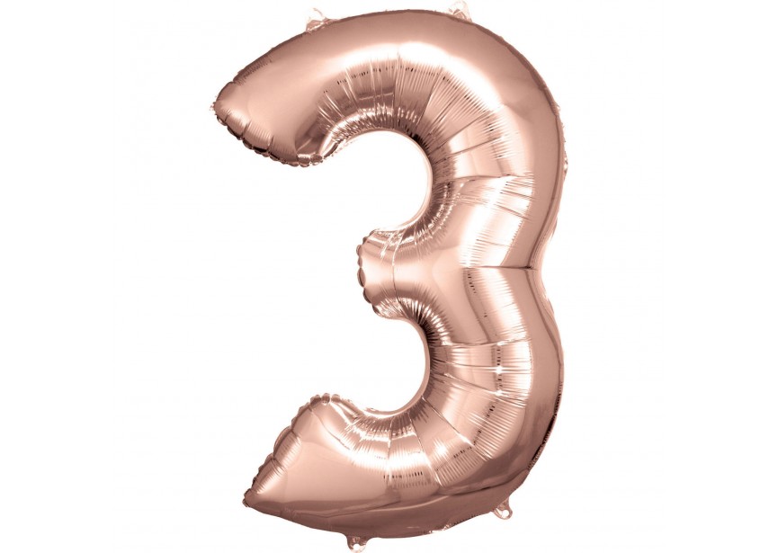 Sempertex-Folie-Betallic-Anagram-Flexmetal-Balloons-Shape-Rose Gold-Number 3