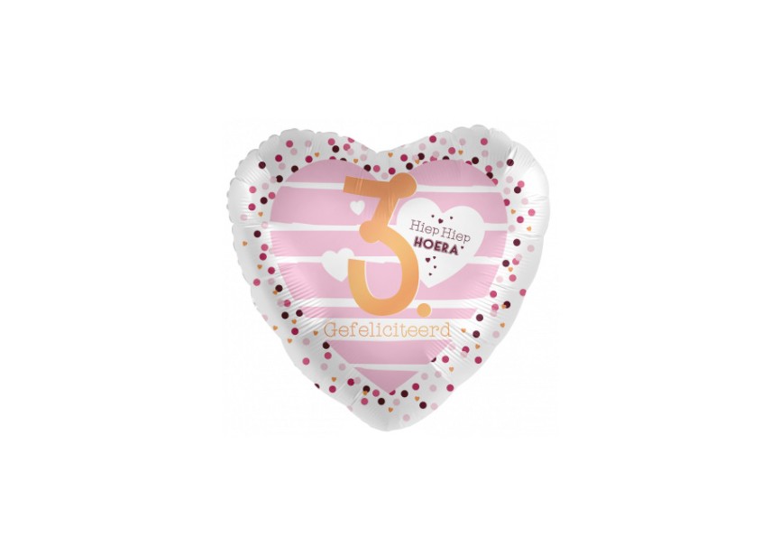 Sempertex-Folie-Betallic-Anagram-Flexmetal-Balloons-Shape-Hiep Hiep Hoera 3 jaar-pink