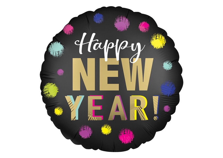 Sempertex-Folie-Betallic-Anagram-Flexmetal-Balloons-Shape-Flexmetal-Shape-Happy New Year-Satin Dots