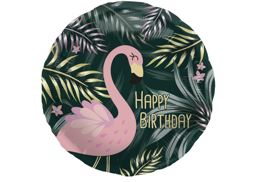 Sempertex-Folie-Betallic-Anagram-Flexmetal-Balloons-Shape-Happy Birthday-Tropical Flamingo