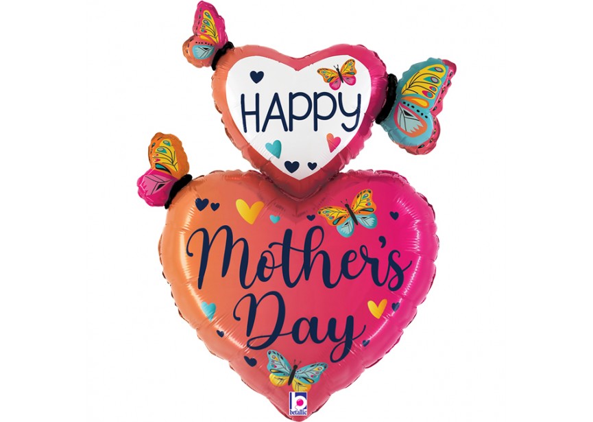 Sempertex-Folie-Betallic-Anagram-Flexmetal-Balloons-Shape-Happy Mothersday Butterfly Hearts