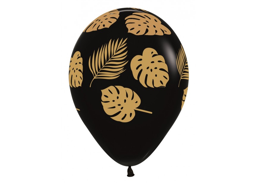 SempertexEurope-Leaves-GoldPrint-Black-080-12inch-R12LEAVE080-LatexBalloon