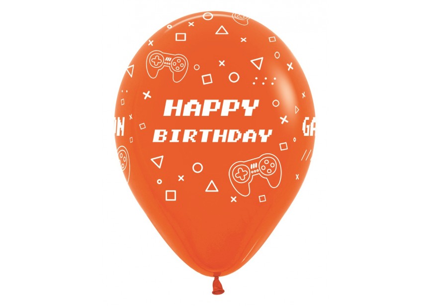 SempertexEurope-HappyBirthday-GameOn-Orange-061-12inch-R12HBGAME-LatexBalloon