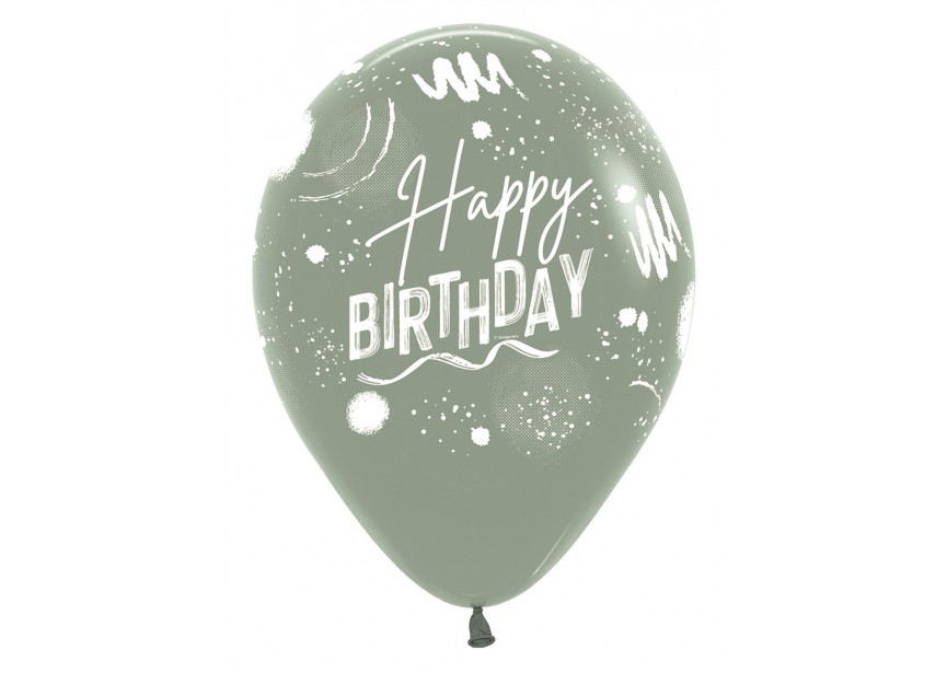 SempertexEurope-HappyBirthday-BrushDesign-LaurelGreen-127-12inch-R12HBBRUSH-LatexBalloon