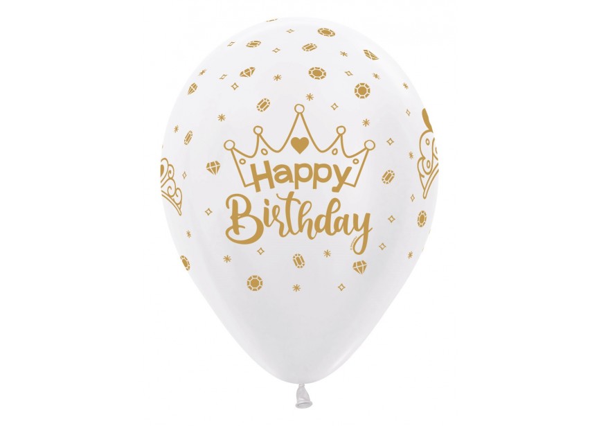 SempertexEurope-HappyBirthday-Crown-PearlWhite-406-12inch-R12HBCROWN-LatexBalloon