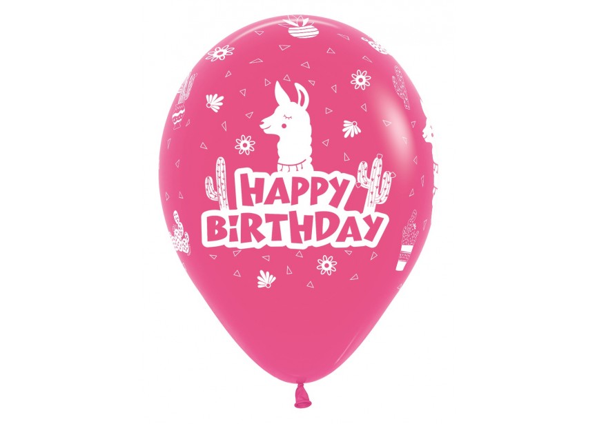 SempertexEurope-HappyBirthday-Lama-Fuchsia-012-12inch-R12HBLAMA-LatexBalloon