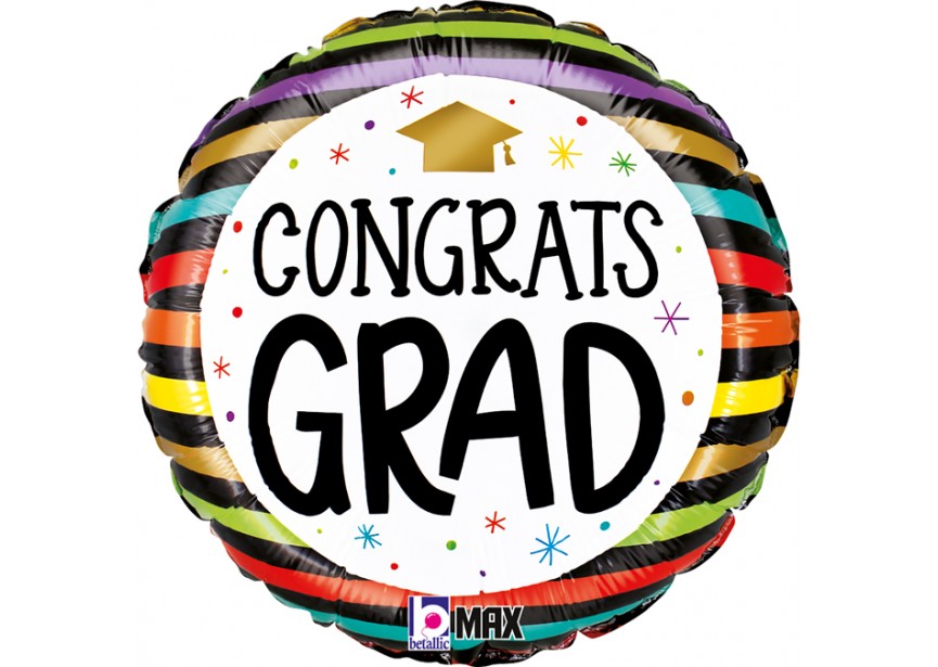 Sempertex-Folie-Betallic-Flexmetal-Balloons-Shape-Congrats Grad-Colorful Stripes