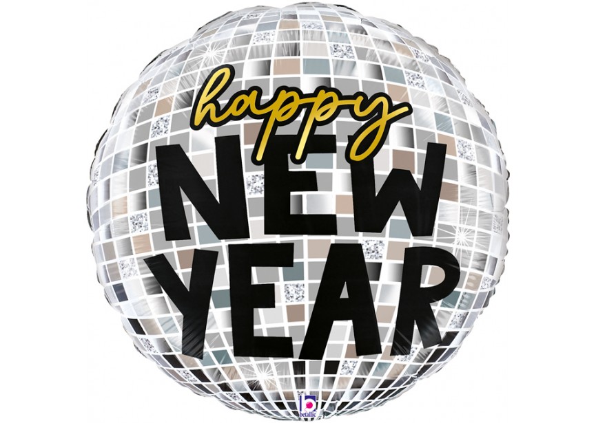 Sempertex-Folie-Betallic-Anagram-Flexmetal-Balloons-Shape-Flexmetal-Shape-Happy New Year-Disco Ball