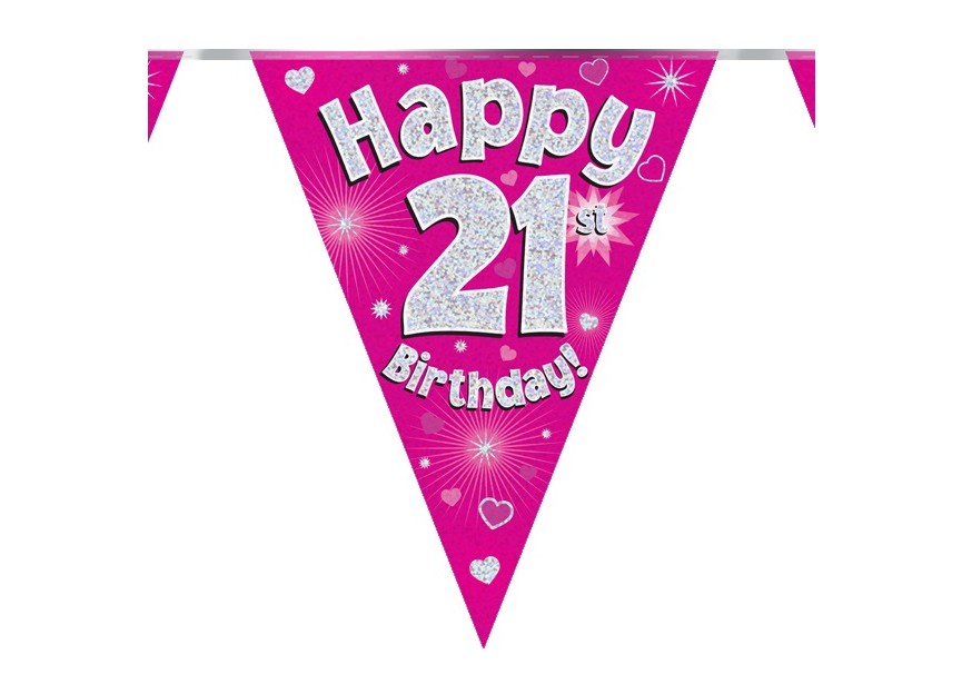 Party Vlaggen - Happy 21th Birthday - Roze - 6 Stuks