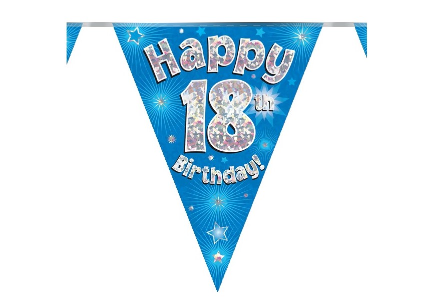 Party Flags - Happy 18th Birthday - Blue - 6 Pcs