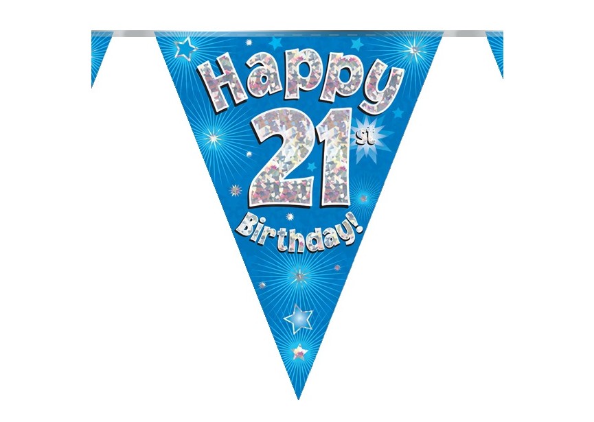 Banderole A Fanions - Happy 21th Birthday - Bleu - 6 Pcs