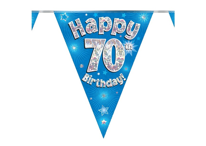 Banderole A Fanions - Happy 70th Birthday - Bleu - 6 Pcs